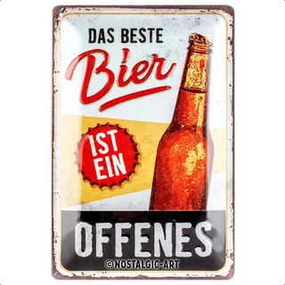 Nostalgic-Art Retro Blechschild, 20 x 30 cm, Das beste Bier ist ein offenes – Geschenk-Idee für Bier-Fans, aus Metall, Vintage Design mit Spruch, Blechschilder Sprüche, Bier-Deko