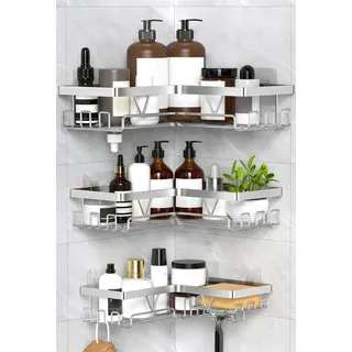 Kegii Duschablage Ohne Bohren Ecke - 3-Stufig Eckregal Bad Silber Duschregal Edelstahl Shampoo Halterung für Dusche Duschkorb zum Kleben für Badezimmer