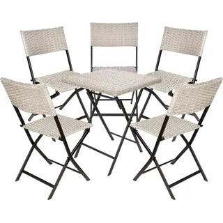 BRUBAKER Balkonset Lugano - Wetterfest klappbar und platzsparend - Poly Rattan Balkonmöbel Set - Sitzgruppe für Balkon, Tisch und 5 Stühle - Grau, Beige