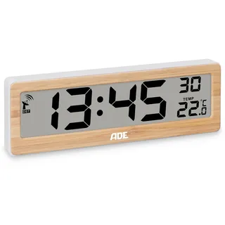 ADE Digitale Funkuhr Wohnzimmer mit Temperaturanzeige | sehr große Ziffern | gut ablesbares Display | Rahmen aus echtem Bambus
