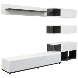 Mid.you Wohnwand , Perlmutt, Weiß Hochglanz, Dunkelbraun , Glas, Holzwerkstoff , 2,2,2 Fächer , 240x150x40 cm , Made in Eu , Wohnzimmer, Wohnwände, Komplette Wohnwände