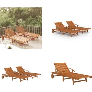 vidaXL 2 tlg. Sonnenliegen Set mit Tisch Massivholz Akazie - Sonnenliege Mit Tisch - Sonnenliegen Mit Tischen - Sonnenliege - Sonnenliegen - Braun