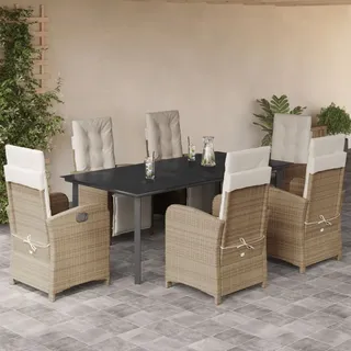 Design Gartenmöbel Set Balkonmöbel-Set 7-tlg. Garten-Essgruppe mit Kissen Beige Poly Rattan - Gartenmöbelgarnituren 2025 Neu3418313 5parcel - Beige