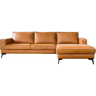KAWOLA Sofa BLOOM Ecksofa Leder cognac Recamiere rechts - Hellbraun