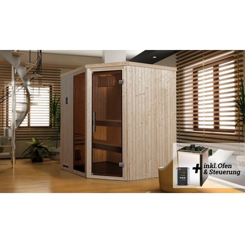 Bild von Sauna »Varberg«, (Set), 7,5 kW-Ofen mit digitaler Steuerung, beige