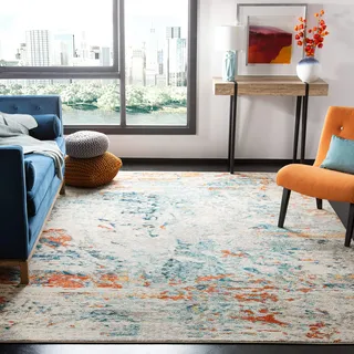 SAFAVIEH Zeitgenössische Teppich für Wohnzimmer, Esszimmer, Schlafzimmer - Madison Collection, Kurzer Flor, Creme und Orange, 200 x 200 cm
