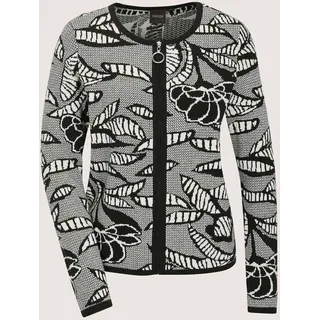 Strickjacke MADELEINE "Strickblazer Elegante Jacke im Jacquard-Feinstrick, Musterung", Damen, Gr. 34, schwarz (schwarz, weiß), Obermaterial: 50% Baumwolle CO. 50% Polyacryl PAN., Modern, gerade, Strickjacken Strickjacke, Jaquard-Print