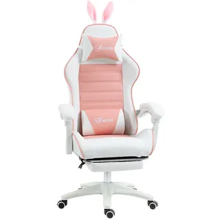 Gisaae Gamingstuhl Lendenstütze Fußstütze Hasenohren Kopfkissen Rosa ergonomisch , Textil , 63x142x65 cm , Büromöbel, Bürostühle, Gaming-Sessel