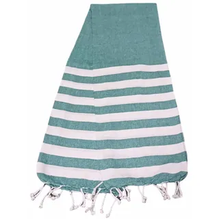 Atout Ciel Strandtuch, Fouta, gestreift, mit Fransen, 90 x 180 cm, grün
