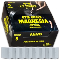 C.P.Sports Magnesia – 8X 70g Block = 560g Spar-Pack | Magnesium/Chalk/Kreide | für Turnen, Gewichtheben, Kraftsport, Klettern, Gym | 100% Pure Grip für die Hände