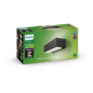 Philips Außenwandleuchte Aluminium 20,3x7,6x9,3 cm inkl. LED 9W anthrazit