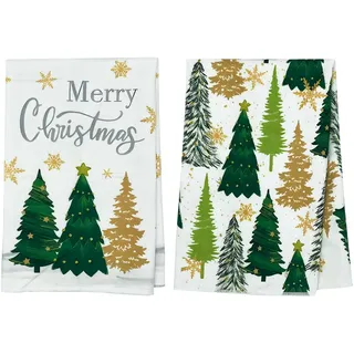 Geschirrtücher Weihnachten Küchentücher, Handtuch Geschirrtuch Weihnachts Deko, Mikrofasertücher für Küche Trockentuch, Winter Weihnachten Deko InnenTisch Deko 40x60cm (2, Weihnachtsbaum-2pc)