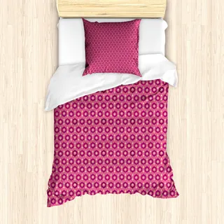 ABAKUHAUS Ethnisch Bettbezug Set für Einzelbetten, Ogee Motiv in den Farben, Milbensicher Allergiker geeignet mit Kissenbezug, 135 cm x 200 cm - 80 x 80 cm, Rosa Dunkle Magenta - Rosa