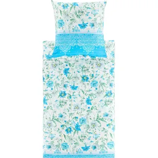 BASSETTI Casablanca Bettwäsche + 1 Kissenhülle aus 100% Baumwollsatin in der Farbe Celeste C1, Maße: 135x200 + 1 K 80x80 cm - 9332098