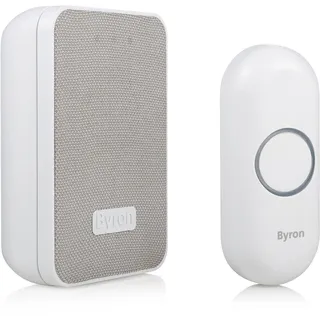 Byron DBY-22321 Funk-Türklingel-Set, 16 Melodien & bis zu 150 m Reichweite, bis zu 6 Klingeln anschließbar, 5 Stufen Lautstärke, Klingel und Klingeltaster mit Batterie, weiß