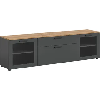 INOSIGN Lowboard »SALKIN, Breite 185 cm, 2 Türen mit ESG-Ornamentglas, 1 Schubkasten« TV-Möbel, TV-Schrank, TV-Lowboard, Mediaboard, Vitrine, Vitrinenboard, grau
