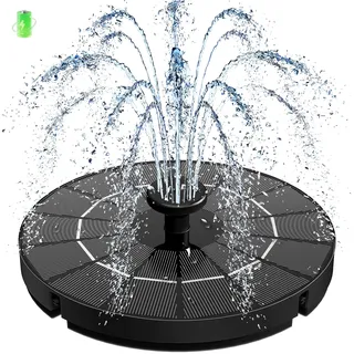 Solar Springbrunnen, 2026 Neue 3.5W Solar Teichpumpe mit 2000mAh Batterie, 7 Effekte & 4 Fixe Rohre Solar Wasserpumpe, Solar Schwimmender Solarbrunnen für Garten, Vogel-Bad