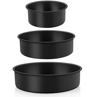 TEAMFAR Rund Backform, Kuchenform Backformen 3er Set aus Edelstahlkern mit schwarze Antihaftbeschichtung, 10/16/20 cm Tortenform mit Flachboden, Einteilig & Auslaufsicher, Gesund