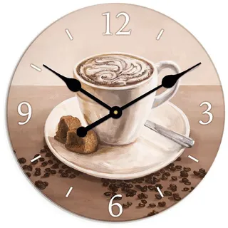 ARTland Wanduhr XXL Ø 50 cm Cappuccino - Kaffee lautlos ohne Tickgeräusche beige