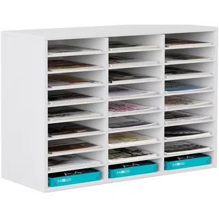 EasyPAG 27 Fächer Holz A4 Büro Schreibtisch Organizer Dokumentenhalter Aktenablage Zeitschriftenhalter Briefablage Papier Magazin Organisator,Weiß