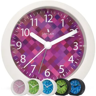 Wecker Kinder Mädchen, Kinderwecker Mädchen Ohne Ticken für Schulanfänger, Einschulung Kinder Wecker für Junge, Schulkind Lernwecker Analog mit 24 Melodien, Batterie, Snooze (Weiß-Violett-Pink)