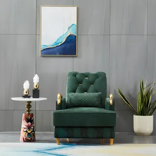 Sessel Design Schlagen Relax Club Lounge Einsitzer Polster Stoff Leder Edelstahl - Grün