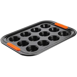 LE CREUSET Antihaft Muffinform, Für 12 Stück (Ø 7 cm), Sauerteigbeständig, Aus Karbonstahl gefertigt, Anthrazit/Orange, 46058000010000