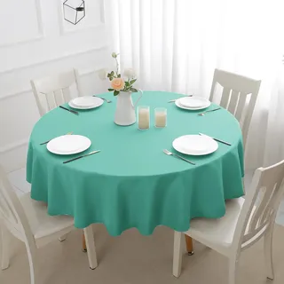 Romanstile runde Tischdecke Outdoor 140 cm Türkis Blau abwaschbar wasserabweisend Tischtuch Table Cloth Tischwäsche Deko für Geburtstag,Party,Garten,Frühling,Sommer,Terrasse,Balkon,Hochzeit,Ostern