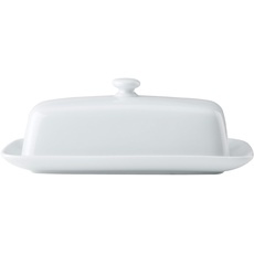 Mikasa Chalk Porzellan Butterdose mit Deckel, 21cm | Weiße Butterdose für Frühstück & Abendessen | Großer Butterhalter | Spülmaschinenfest & Geschenkkarton