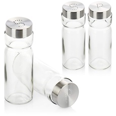 com-four® 4-teiliges Gewürzstreuer Set - elegante Salz- und Pfefferstreuer aus Glas und Metall - klassische Würzspender im modernen Design - Glasschüttler (4-teiliges Set - transparent)