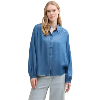Hemdbluse TOM TAILOR, Damen, Gr. 38, blau (blau denim), Denim/Jeans, Obermaterial: 100% Lyocell, unifarben, regular fit taillenbedeckt, elastischer Bund, Blusen Hemdbluse, mit Kent Kragen