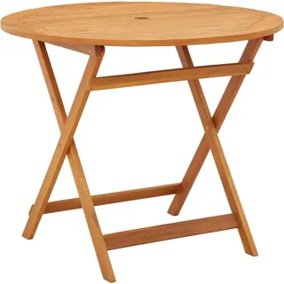 Klappbarer Gartentisch Ø90x75 cm Massivholz Eukalyptus - Braun, Bunt