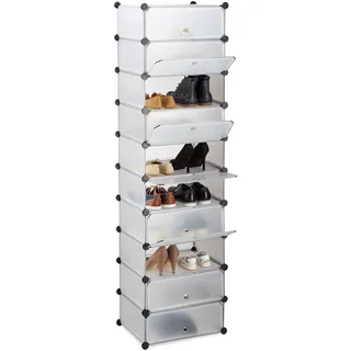 Relaxdays Schuhregal 10 Ebenen, Schuhschrank groß, Steckregal platzsparend, Regal DIY, HBT 176 x 49 x 37 cm, transparent