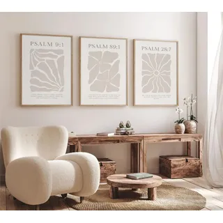Joocrise Christliche Wandkunst, 3er-Set, Bibelversen, Wanddekoration, neutraler Psalm, Leinwand, Wandkunst, moderne Bilder, Blumendrucke, christliches Kunstwerk für Wohnzimmer, Schlafzimmer, 30,5 x