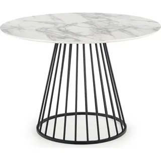Halmar Runden Esstisch Broadway - weisser Marmor / Schwarz - Weiß