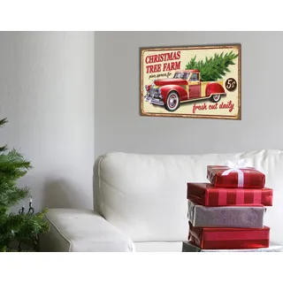 Metallbild QUEENCE "Christmas Tree Farm", bunt (farbe bild(er): beige, grün, rot), B:30cm H:20cm, Metall, Stahl, Bilder, Metallbild, Stahlschilder
