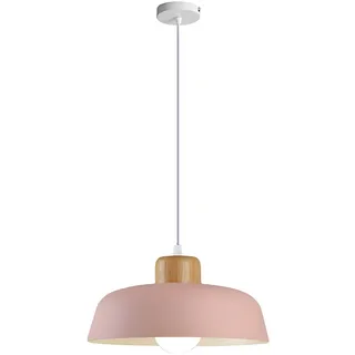 HJXDtech Nordic Modern Einfache Metall Pendelleuchte E27 Holz Lampenfassung 30cm pendellampe Hängelampe Lebendige Farbe Für Küche Schlafzimmer Lounge (Rosa)