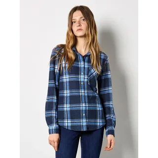 Karobluse APRICOT "Waffelstrick-Hemd", Damen, Gr. XS (34), blau, Strick, Obermaterial: 97% Polyester PES. 3% Elasthan EL., kariert, normal, 1-Knopf-Manschetten, Blusen Karobluse, mit klassischem Karomuster
