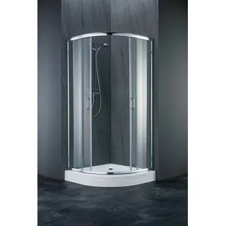 WELLTIME Summer SET Runddusche mit Schiebetür 90 x 199 cm grau transparent inkl. Duschwanne