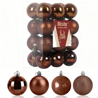 24 Stück Weihnachtskugeln Braun, 6CM Christbaumkugeln Kunststoff Bruchsicher Weihnachtsbaumkugeln Christbaumschmuck Christbaumkugeln für Weihnachtsbaum Neujahr Festival Ornamente