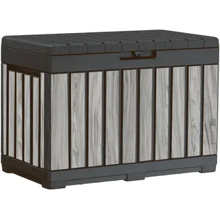 Keter Gartenbox Kentwood 190 Liter in Holzoptik Stormgrey aus Kunststoff, witterungsbeständig, UV-resistent mit Sitzfunktion