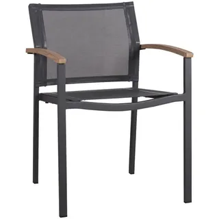 Zebra Stapelsessel , Graphitfarben, Schwarz, Teakfarben , Holz, Metall, Textil , Teakholz , massiv , 56x91x60 cm , stapelbar , Gartenmöbel, Gartensessel, Stapelsessel