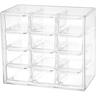 Koomiao Aufbewahrungsbox Plastik 6/9/12 Schubladen,Mini Sortierboxen Kleinteilemagazin,Klein Schubladenbox Kunststoff Desktop Aufbewahrung Organizer für Kosmetik Schmuck Schreibwaren (12 Schubladen)