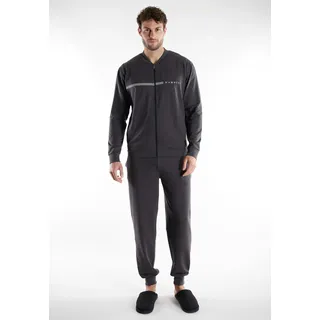 Loungeanzug BUGATTI "Bologna", Herren, Gr. 58, grau, dunkel, melange, Obermaterial: 51% Polyester, 46% Baumwolle, 3% Elasthan, bequem lang, Rundhals, Homewear-Sets Loungeanzug, Reißverschluss, mit Logo, Rundhalsausschnitt, Langarm, lange Hose