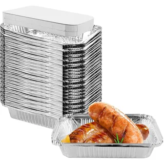 WOPPLXY 50 Stück Alu Grillschalen, 850 ml Aluschalen mit Deckel, Aluschalen Grill für Backen, Kochen, Braten