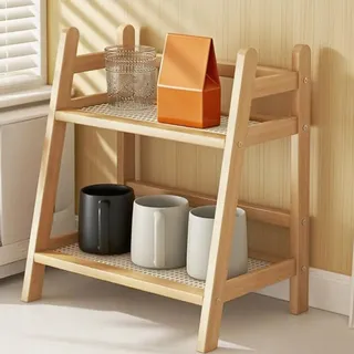 Küchen Organizer Bambus Nachahmung Rattanweberei Regal Küche, Gewürzregal Stehend Aufbewahrung Küchenregal Schreibtisch Organizer, Klein Aufbewahrungsregal für Esszimmer, Küchen, Badezimmer, Büro