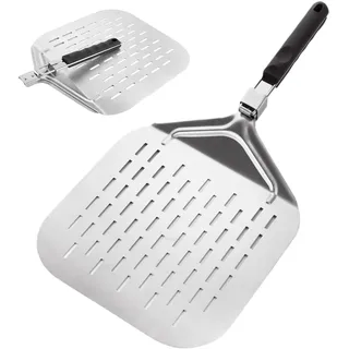 VIDETOL Pizzaschieber Edelstahl, 32,7 x 6 x 42,5 cm Faltbar Pizzaschaufel Perforiert, Silbrig Pizza Schieber für Pizza, Brot, Hausgemachtes
