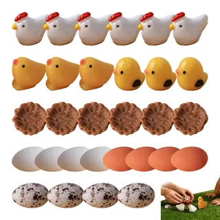 VYNZOR 30 Miniatur Hühner Figuren aus Harz - Detaillierte Osterdeko für Tisch, Garten & Streudeko - Niedliche Hühner & Küken Deko für Frühling & Ostern