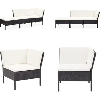 vidaXL 3 tlg. Garten Lounge Set mit Auflagen Poly Rattan Schwarz - Garten-Lounge-Set - Garten-Lounge-Sets - Gartensofa - Gartensofas - Schwarz