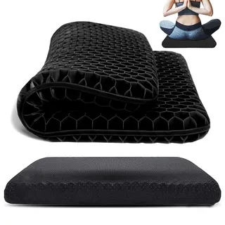 Norhogo Schwarz Gel-Sitzkissen, Doppelt Dickes Gelkissen, Atmungsaktives Dickes Anti-Dekubitus-Gel-Sitzkissen mit Rutschfester Hülle für Zuhause, Büro, Stuhl, Autositz, Rollstuhl, 42 x 37 x 3cm